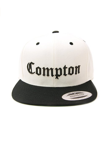 Compton Flat Bill mens Snapback Black Adjustable Baseball Cap